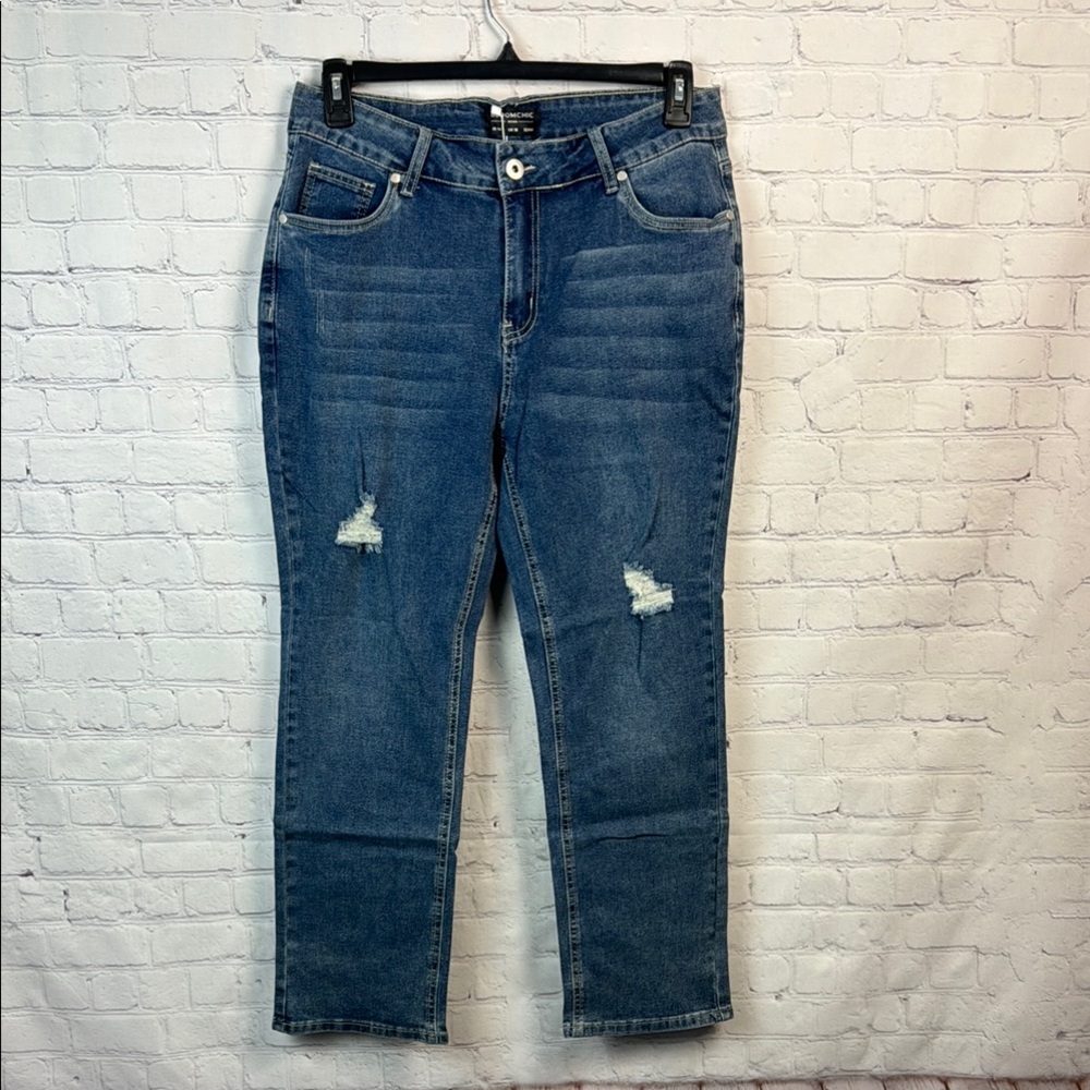 BloomChic Blue Skinny Jeans with Distressed Details - Picture 2 of 6